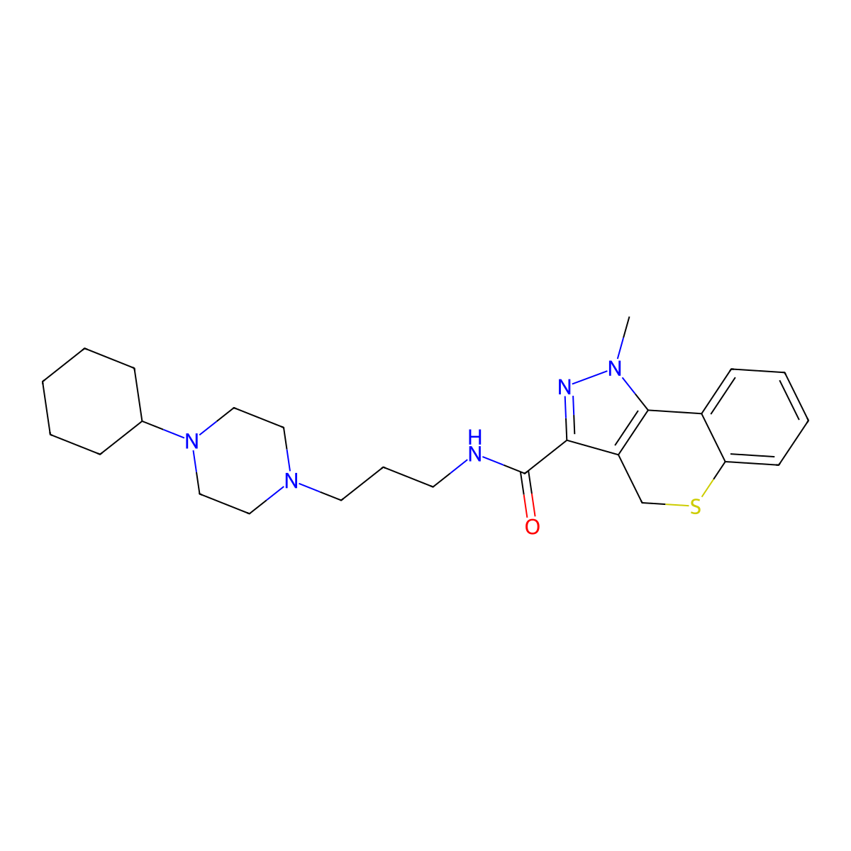 N-(3-(4-Cyclohexylpiperazin-1-yl)propyl)-1-methyl-1,4-dihydrothiochromeno[4,3-c]pyrazole-3-carboxamide molecular structure, CAS 1189492-94-1