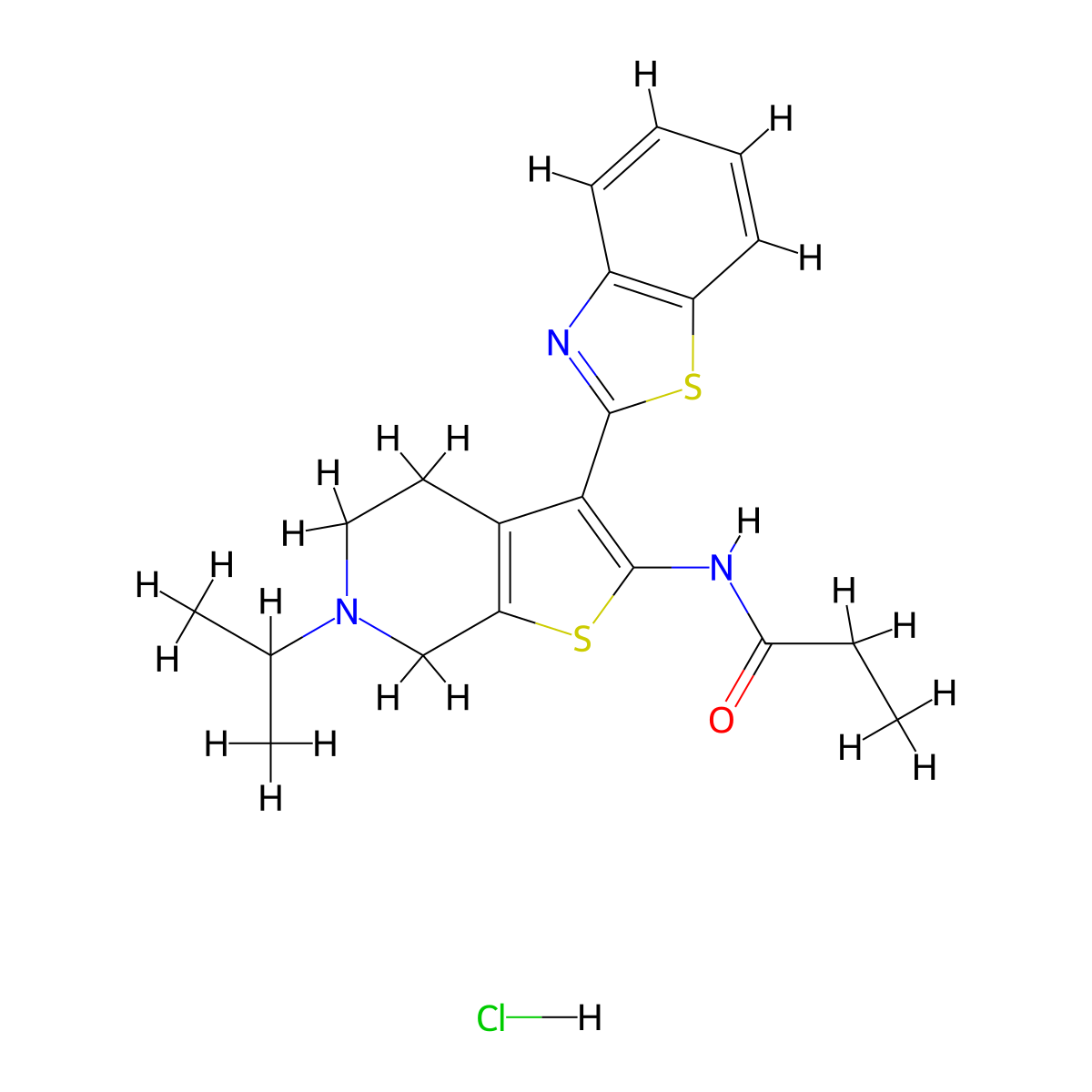 N-(3-(benzo[d]thiazol-2-yl)-6-isopropyl-4,5,6,7-tetrahydrothieno[2,3-c]pyridin-2-yl)propionamide hydrochloride molecular structure, CAS 1189493-87-5