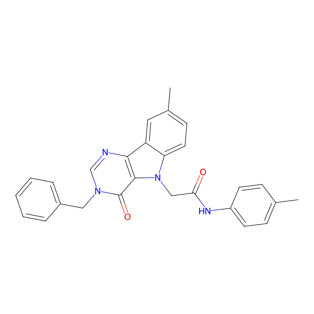 2-(3-benzyl-8-methyl-4-oxo-3H-pyrimido[5,4-b]indol-5(4H)-yl)-N-(p-tolyl)acetamide molecular structure, CAS 1189495-24-6