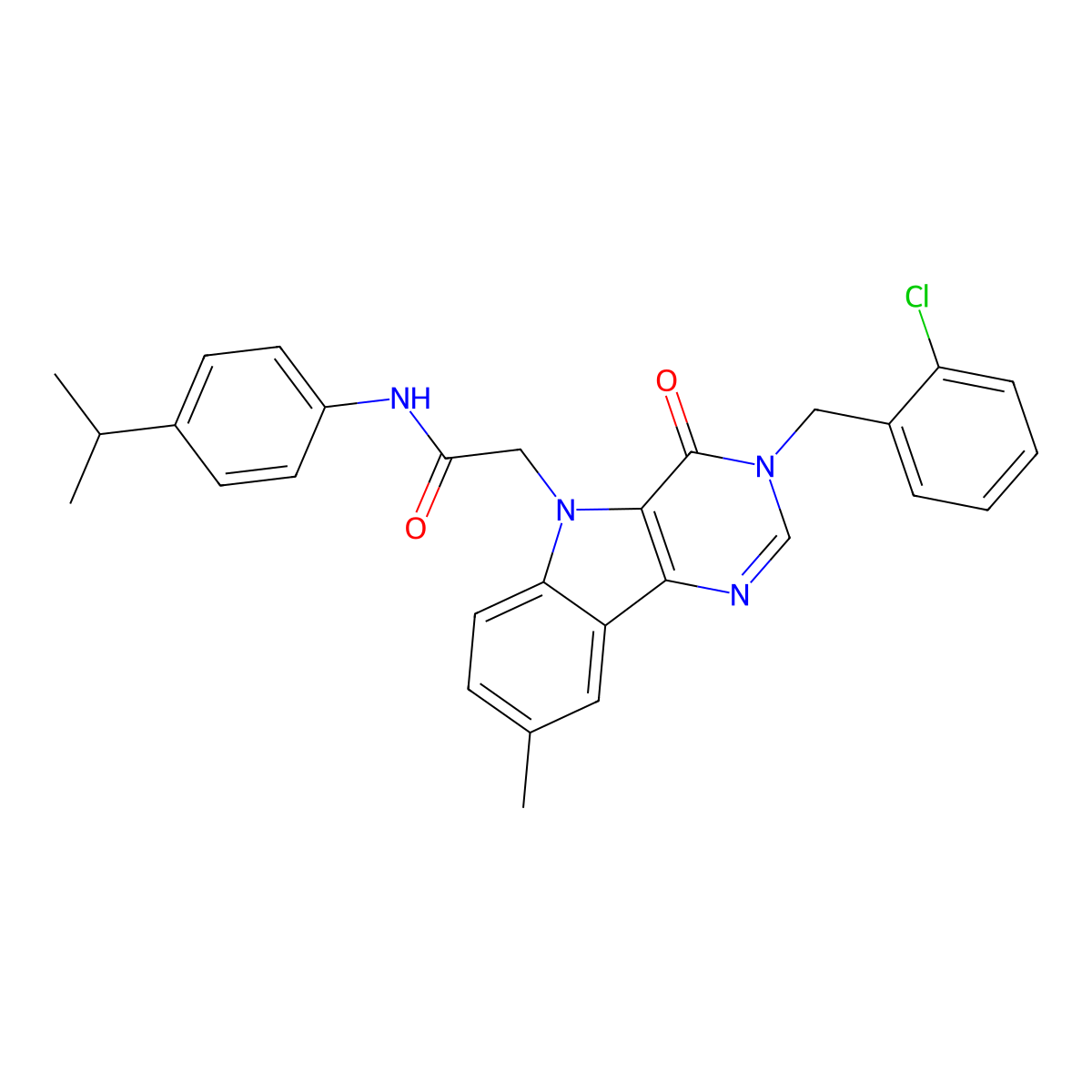 2-(3-(2-chlorobenzyl)-8-methyl-4-oxo-3H-pyrimido[5,4-b]indol-5(4H)-yl)-N-(4-isopropylphenyl)acetamide molecular structure, CAS 1189497-34-4