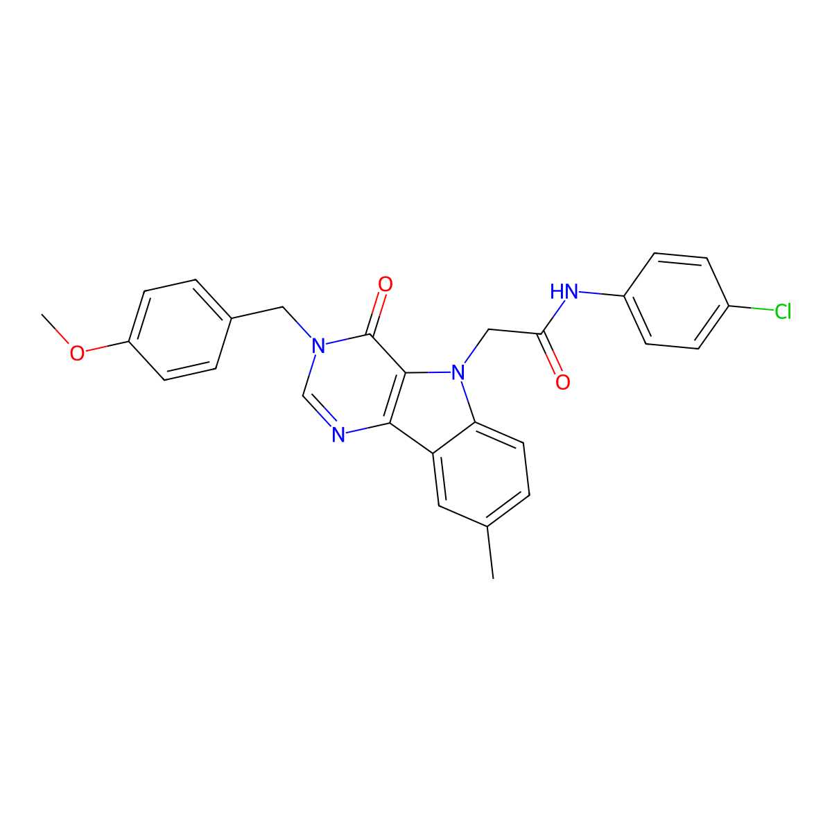 N-(4-chlorophenyl)-2-(3-(4-methoxybenzyl)-8-methyl-4-oxo-3H-pyrimido[5,4-b]indol-5(4H)-yl)acetamide molecular structure, CAS 1189497-56-0