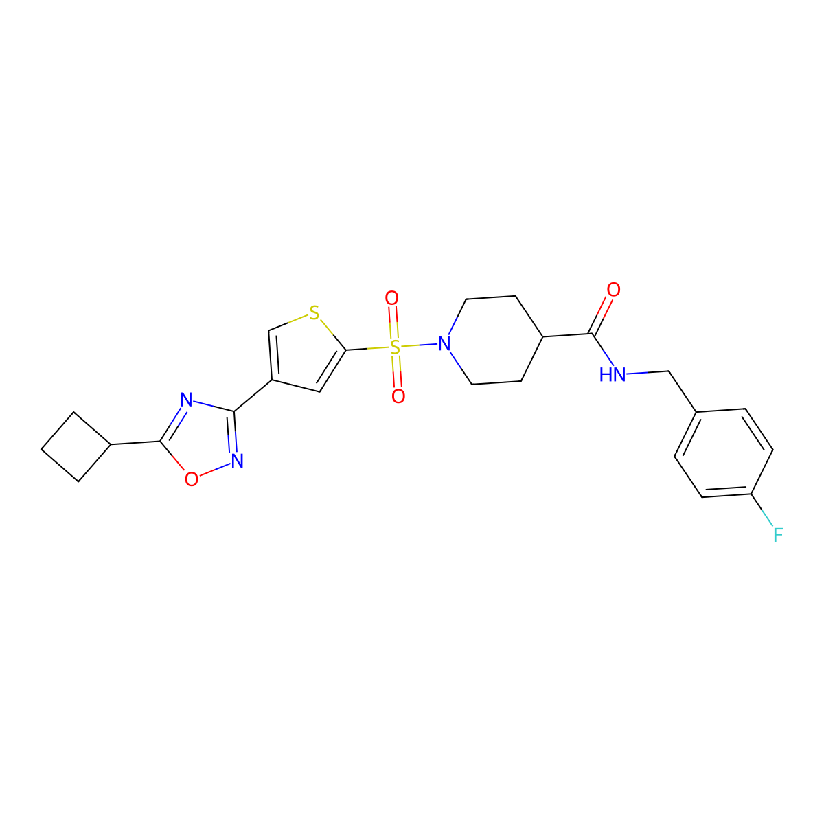 1-[[4-(5-Cyclobutyl-1,2,4-oxadiazol-3-yl)-2-thienyl]sulfonyl]-N-[(4-fluorophenyl)methyl]-4-piperidinecarboxamide molecular structure, CAS 1189497-70-8