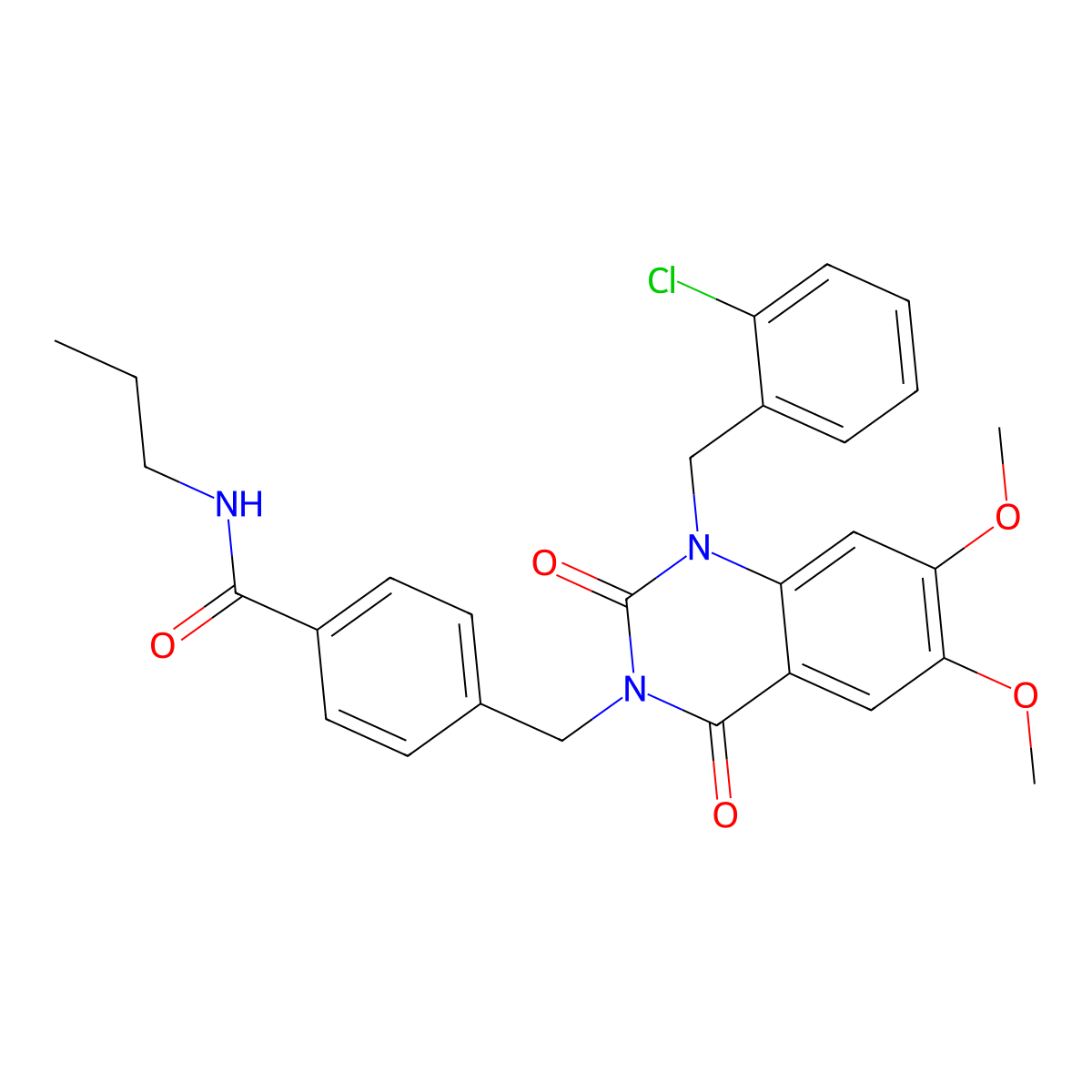 4-((1-(2-chlorobenzyl)-6,7-dimethoxy-2,4-dioxo-1,2-dihydroquinazolin-3(4H)-yl)methyl)-N-propylbenzamide molecular structure, CAS 1189497-85-5