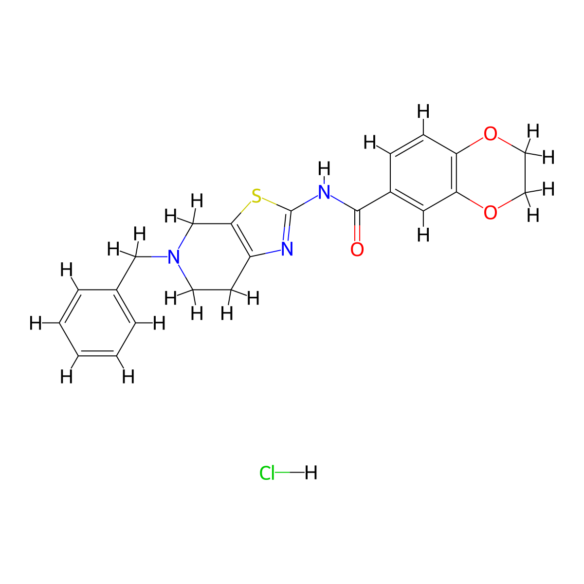 N-(5-benzyl-4,5,6,7-tetrahydrothiazolo[5,4-c]pyridin-2-yl)-2,3-dihydrobenzo[b][1,4]dioxine-6-carboxamide hydrochloride molecular structure, CAS 1189498-26-7