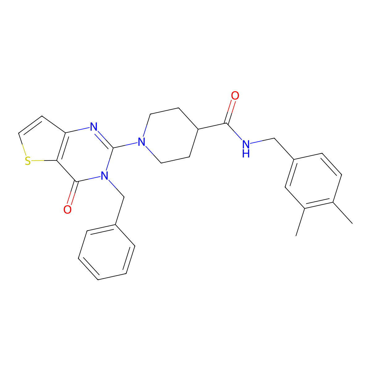 1-{3-benzyl-4-oxo-3H,4H-thieno[3,2-d]pyrimidin-2-yl}-N-[(3,4-dimethylphenyl)methyl]piperidine-4-carboxamide molecular structure, CAS 1189498-65-4