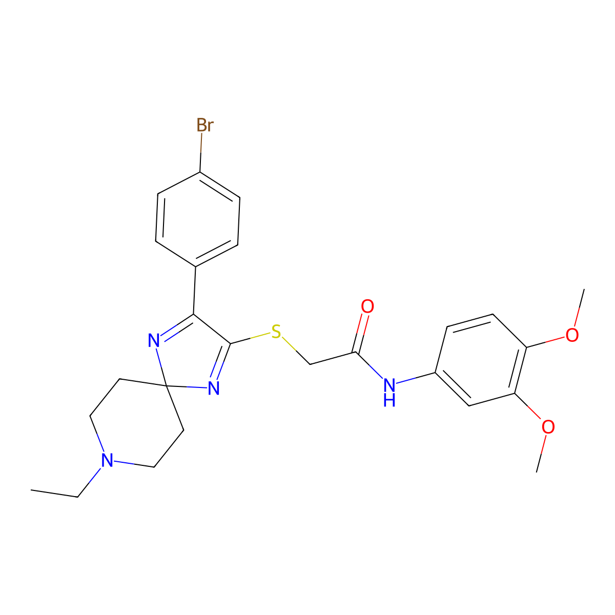 2-{[3-(4-bromophenyl)-8-ethyl-1,4,8-triazaspiro[4.5]deca-1,3-dien-2-yl]sulfanyl}-N-(3,4-dimethoxyphenyl)acetamide molecular structure, CAS 1189498-78-9
