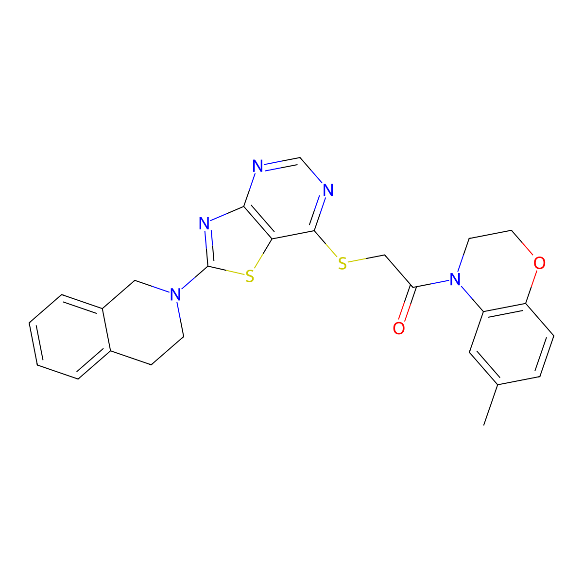 2-((2-(3,4-dihydroisoquinolin-2(1H)-yl)thiazolo[4,5-d]pyrimidin-7-yl)thio)-1-(6-methyl-2H-benzo[b][1,4]oxazin-4(3H)-yl)ethanone molecular structure, CAS 1189498-86-9