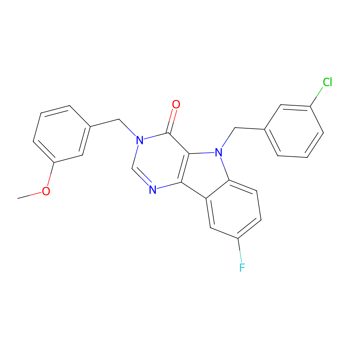 5-(3-chlorobenzyl)-8-fluoro-3-(3-methoxybenzyl)-3H-pyrimido[5,4-b]indol-4(5H)-one molecular structure, CAS 1189499-50-0