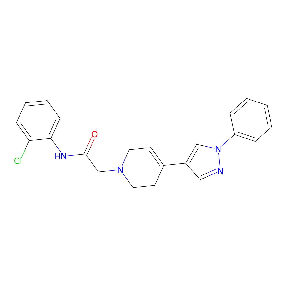 N-(2-chlorophenyl)-2-[4-(1-phenyl-1H-pyrazol-4-yl)-3,6-dihydropyridin-1(2H)-yl]acetamide molecular structure, CAS 1189501-78-7