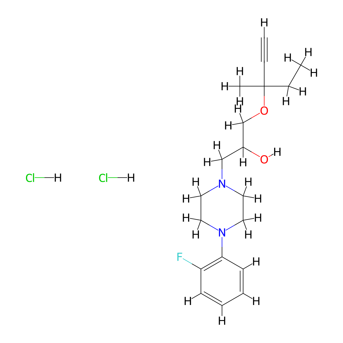 1-(4-(2-Fluorophenyl)piperazin-1-yl)-3-((3-methylpent-1-yn-3-yl)oxy)propan-2-ol dihydrochloride molecular structure, CAS 1189502-43-9