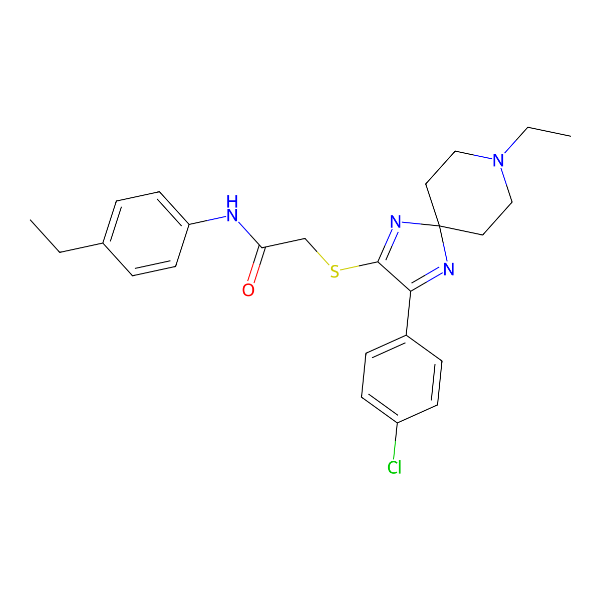 2-((3-(4-chlorophenyl)-8-ethyl-1,4,8-triazaspiro[4.5]deca-1,3-dien-2-yl)thio)-N-(4-ethylphenyl)acetamide molecular structure, CAS 1189502-76-8