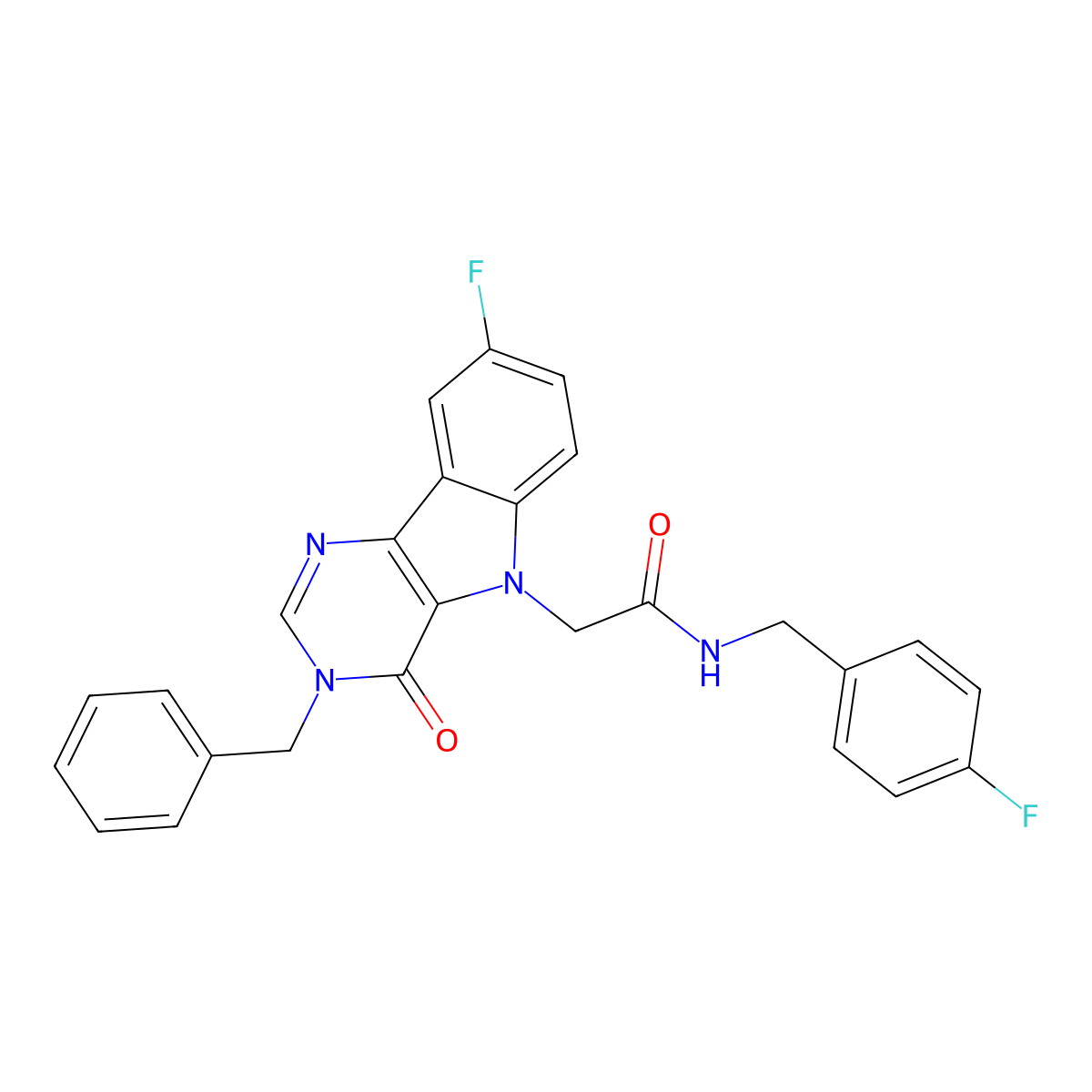 2-(3-benzyl-8-fluoro-4-oxo-3H-pyrimido[5,4-b]indol-5(4H)-yl)-N-(4-fluorobenzyl)acetamide molecular structure, CAS 1189502-77-9