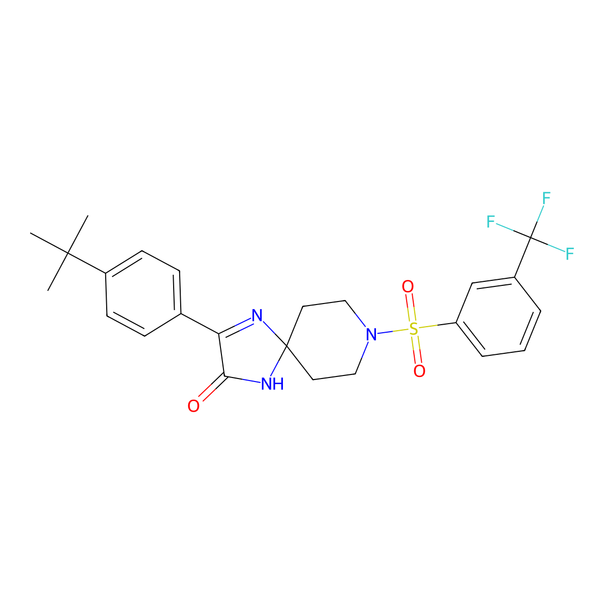 3-(4-(Tert-butyl)phenyl)-8-((3-(trifluoromethyl)phenyl)sulfonyl)-1,4,8-triazaspiro[4.5]dec-3-en-2-one molecular structure, CAS 1189502-79-1