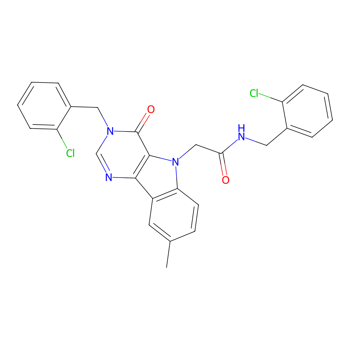 N-(2-chlorobenzyl)-2-(3-(2-chlorobenzyl)-8-methyl-4-oxo-3H-pyrimido[5,4-b]indol-5(4H)-yl)acetamide molecular structure, CAS 1189503-08-9