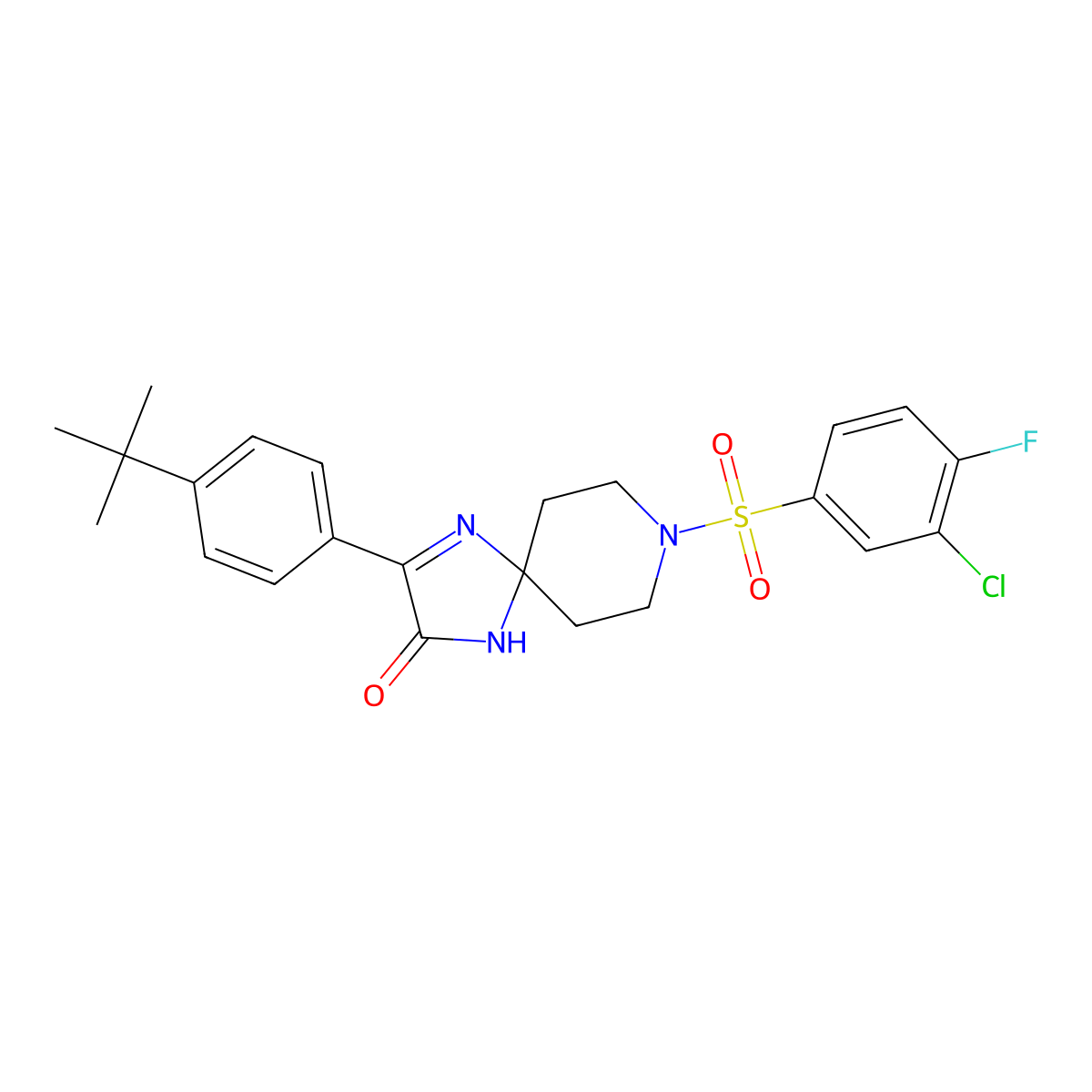 3-(4-(Tert-butyl)phenyl)-8-((3-chloro-4-fluorophenyl)sulfonyl)-1,4,8-triazaspiro[4.5]dec-3-en-2-one molecular structure, CAS 1189503-23-8