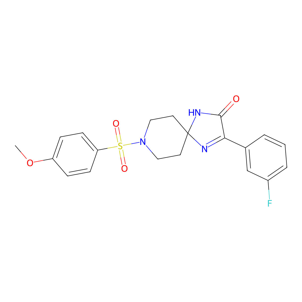 3-(3-Fluorophenyl)-8-((4-methoxyphenyl)sulfonyl)-1,4,8-triazaspiro[4.5]dec-3-en-2-one molecular structure, CAS 1189503-30-7