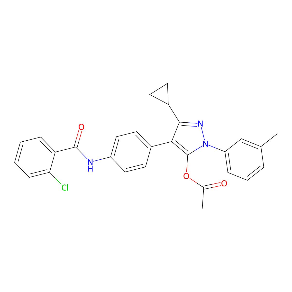 4-{4-[(2-chlorobenzoyl)amino]phenyl}-3-cyclopropyl-1-(3-methylphenyl)-1H-pyrazol-5-yl acetate molecular structure, CAS 1189504-47-9