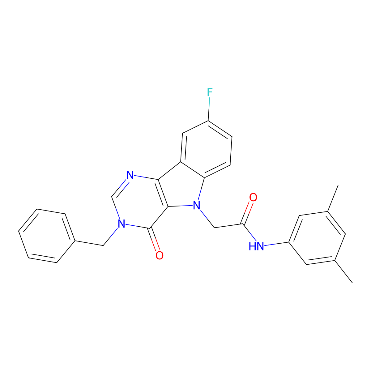 2-(3-benzyl-8-fluoro-4-oxo-3H-pyrimido[5,4-b]indol-5(4H)-yl)-N-(3,5-dimethylphenyl)acetamide molecular structure, CAS 1189504-49-1