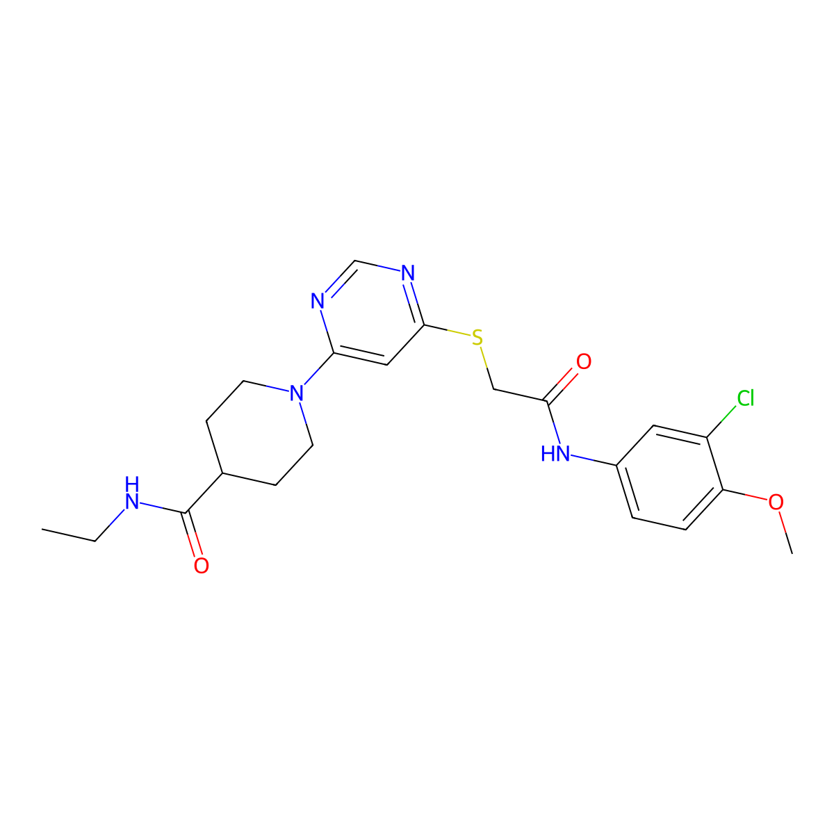 1-[6-({[(3-chloro-4-methoxyphenyl)carbamoyl]methyl}sulfanyl)pyrimidin-4-yl]-N-ethylpiperidine-4-carboxamide molecular structure, CAS 1189504-58-2