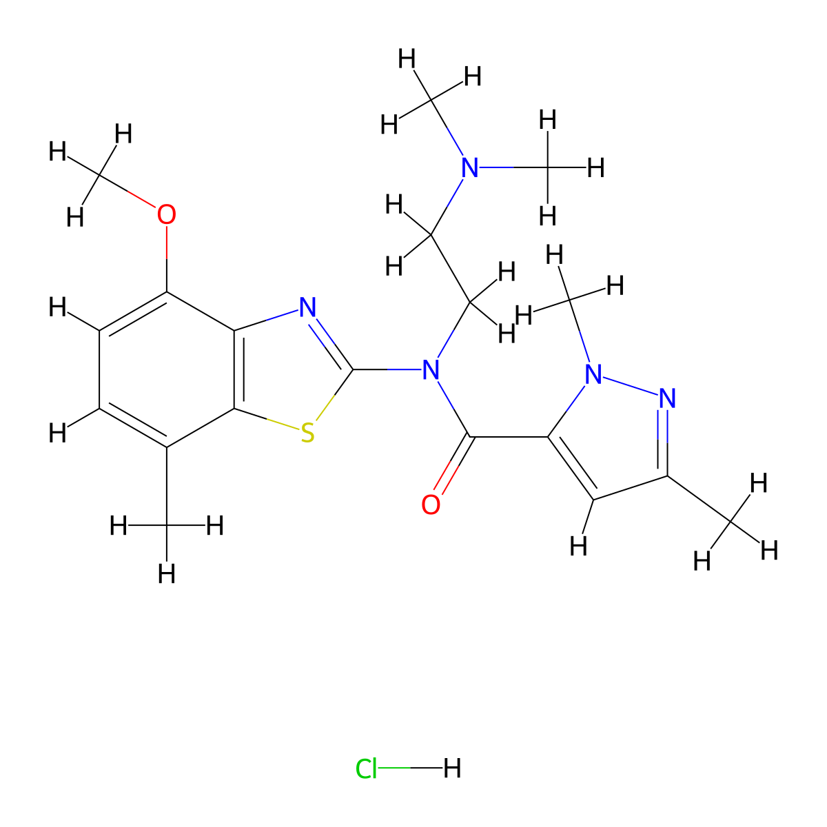 N-(2-(dimethylamino)ethyl)-N-(4-methoxy-7-methylbenzo[d]thiazol-2-yl)-1,3-dimethyl-1H-pyrazole-5-carboxamide hydrochloride molecular structure, CAS 1189505-89-2