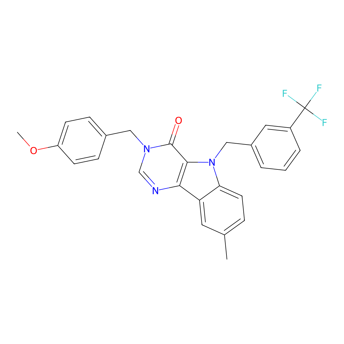 3-(4-methoxybenzyl)-8-methyl-5-(3-(trifluoromethyl)benzyl)-3H-pyrimido[5,4-b]indol-4(5H)-one molecular structure, CAS 1189506-69-1