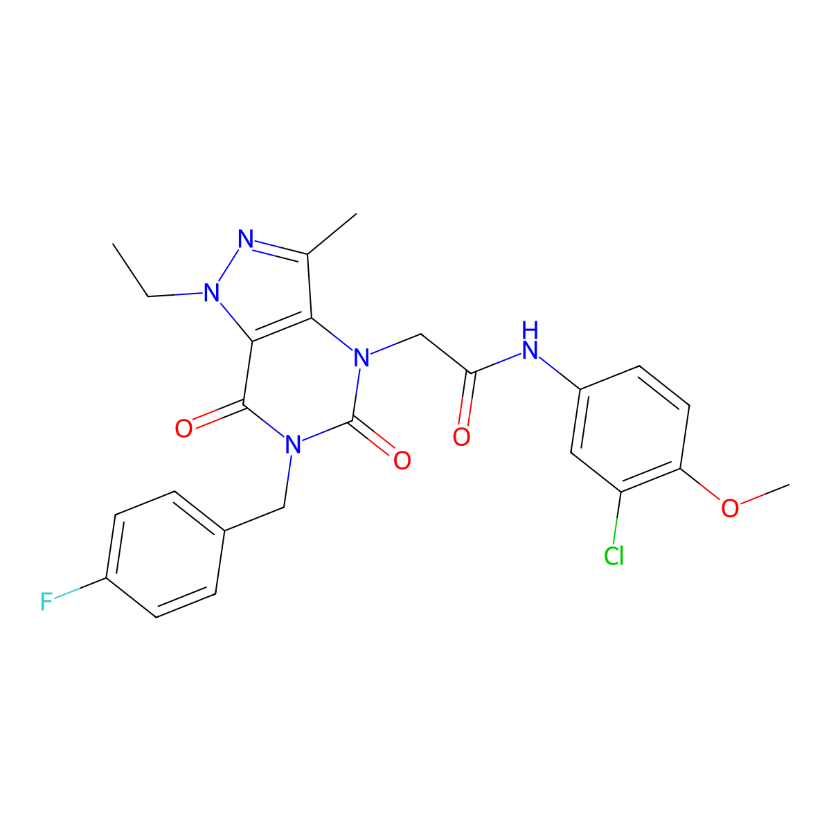 N-(3-chloro-4-methoxyphenyl)-2-(1-ethyl-6-(4-fluorobenzyl)-3-methyl-5,7-dioxo-6,7-dihydro-1H-pyrazolo[4,3-d]pyrimidin-4(5H)-yl)acetamide molecular structure, CAS 1189506-72-6