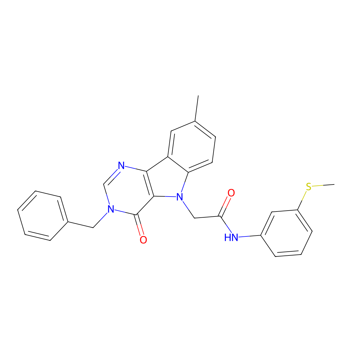 2-(3-benzyl-8-methyl-4-oxo-3H-pyrimido[5,4-b]indol-5(4H)-yl)-N-(3-(methylthio)phenyl)acetamide molecular structure, CAS 1189507-86-5