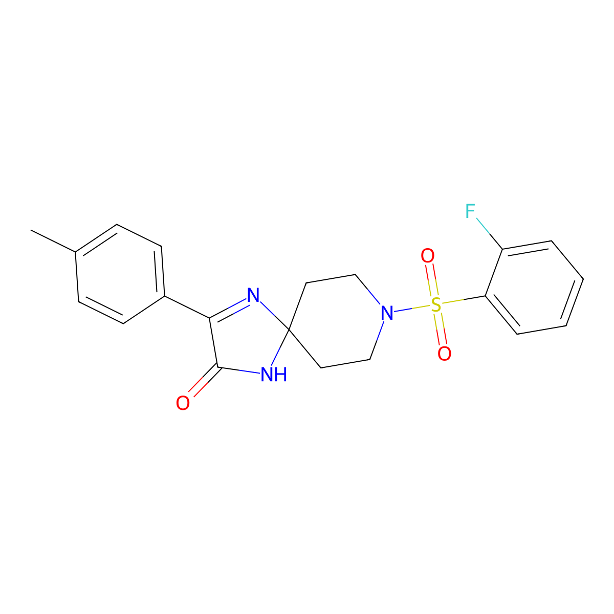 8-((2-Fluorophenyl)sulfonyl)-3-(p-tolyl)-1,4,8-triazaspiro[4.5]dec-3-en-2-one molecular structure, CAS 1189509-33-8
