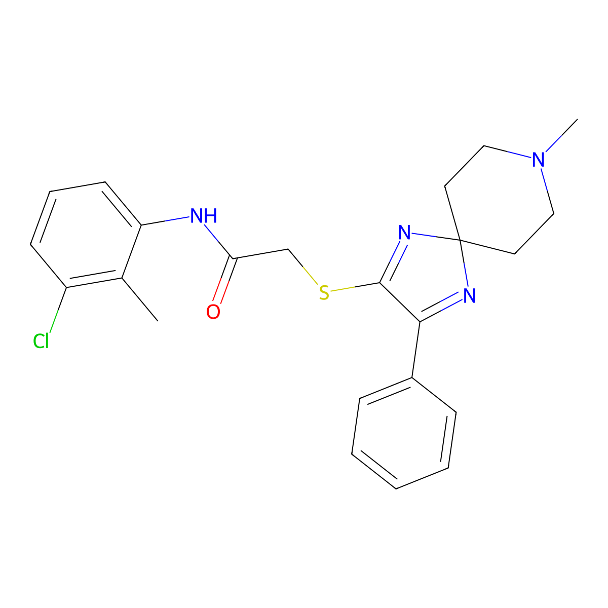 N-(3-Chloro-2-methylphenyl)-2-({8-methyl-3-phenyl-1,4,8-triazaspiro[4.5]deca-1,3-dien-2-YL}sulfanyl)acetamide molecular structure, CAS 1189509-62-3
