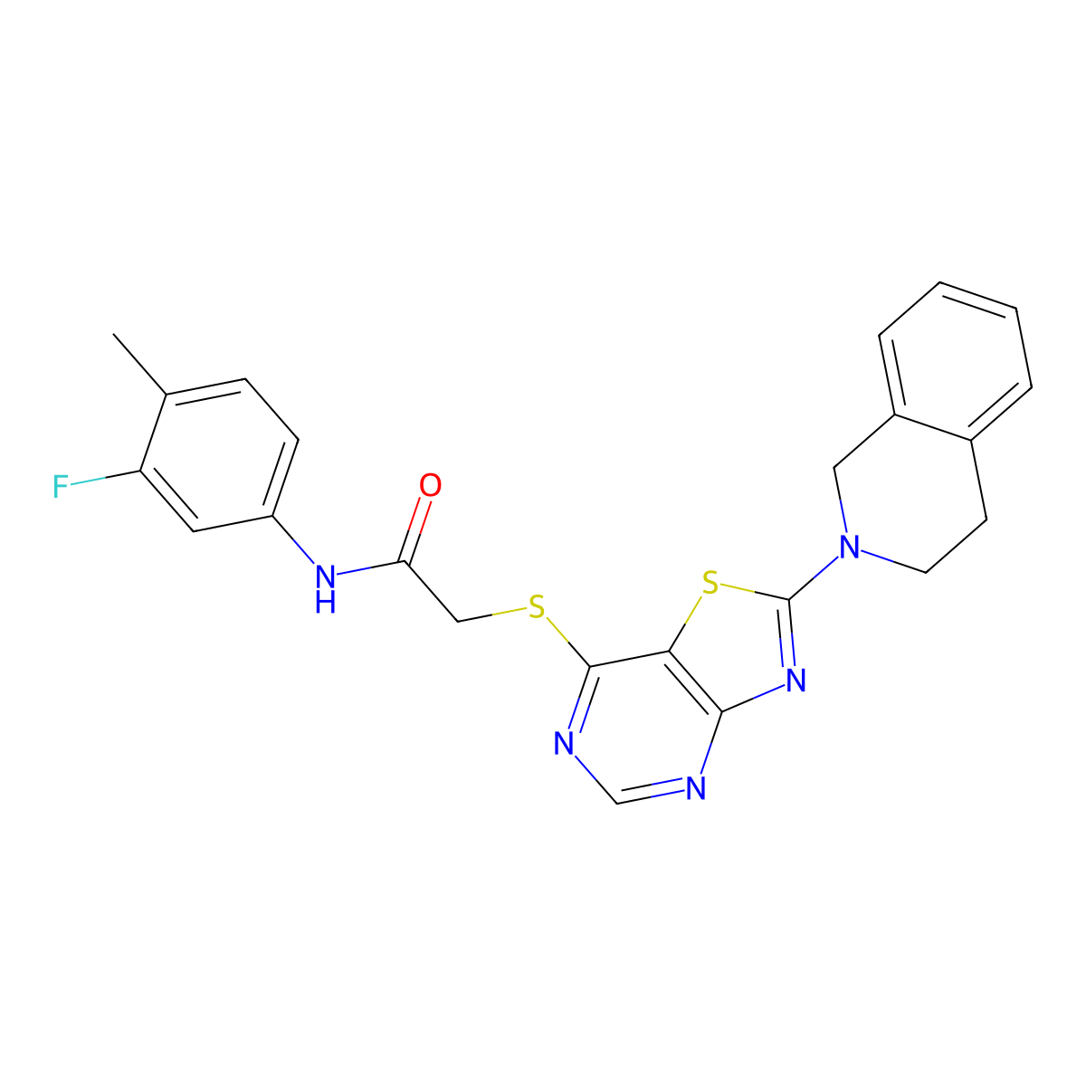 2-((2-(3,4-dihydroisoquinolin-2(1H)-yl)thiazolo[4,5-d]pyrimidin-7-yl)thio)-N-(3-fluoro-4-methylphenyl)acetamide molecular structure, CAS 1189509-86-1