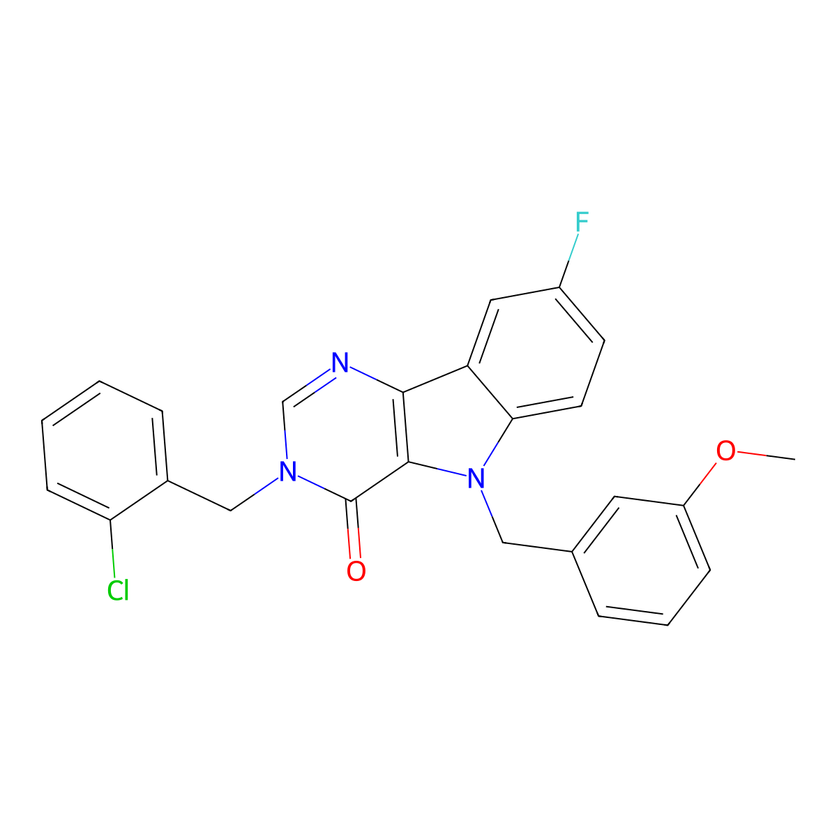 3-(2-chlorobenzyl)-8-fluoro-5-(3-methoxybenzyl)-3,5-dihydro-4H-pyrimido[5,4-b]indol-4-one molecular structure, CAS 1189510-61-9