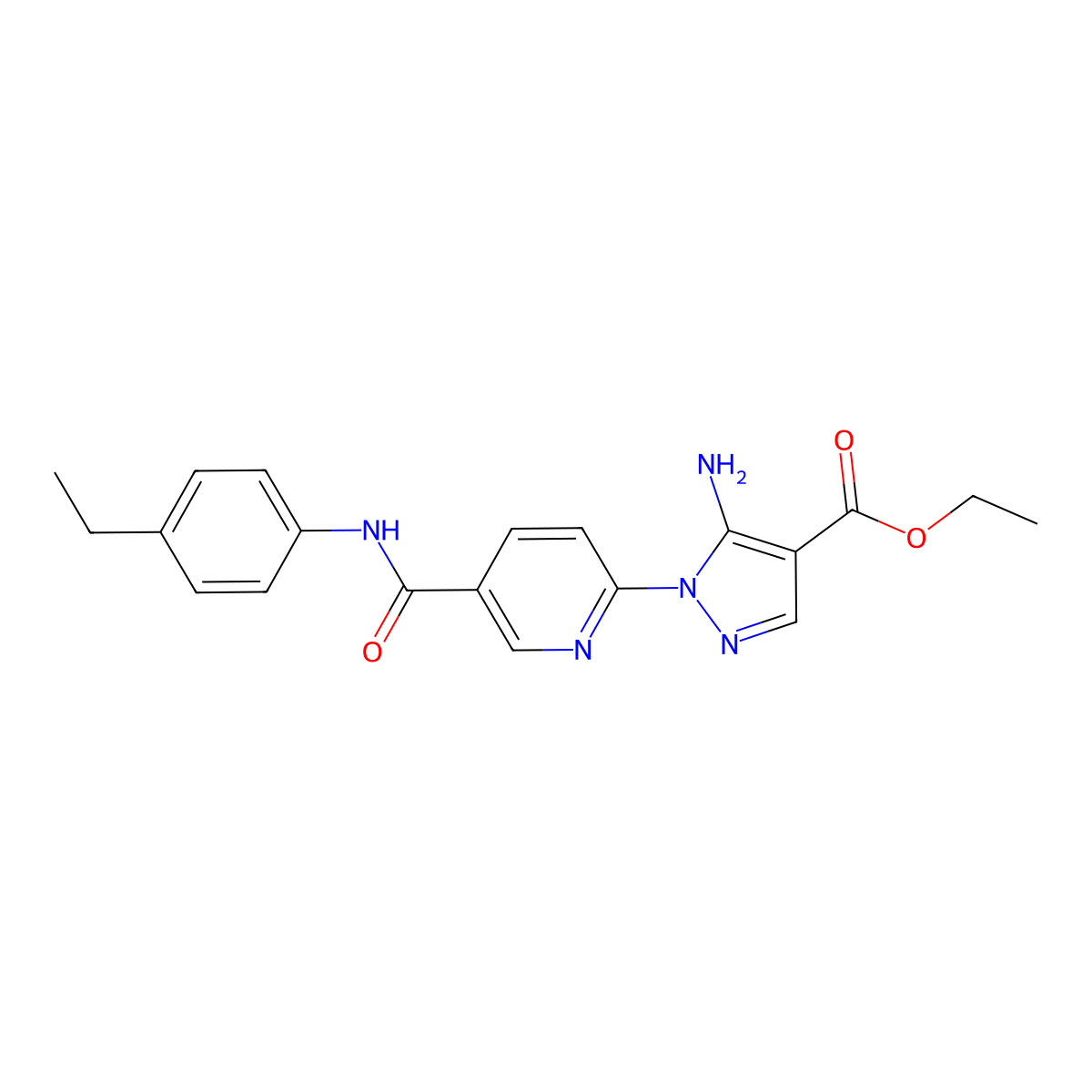 ethyl 5-amino-1-{5-[(4-ethylphenyl)carbamoyl]pyridin-2-yl}-1H-pyrazole-4-carboxylate molecular structure, CAS 1189510-86-8
