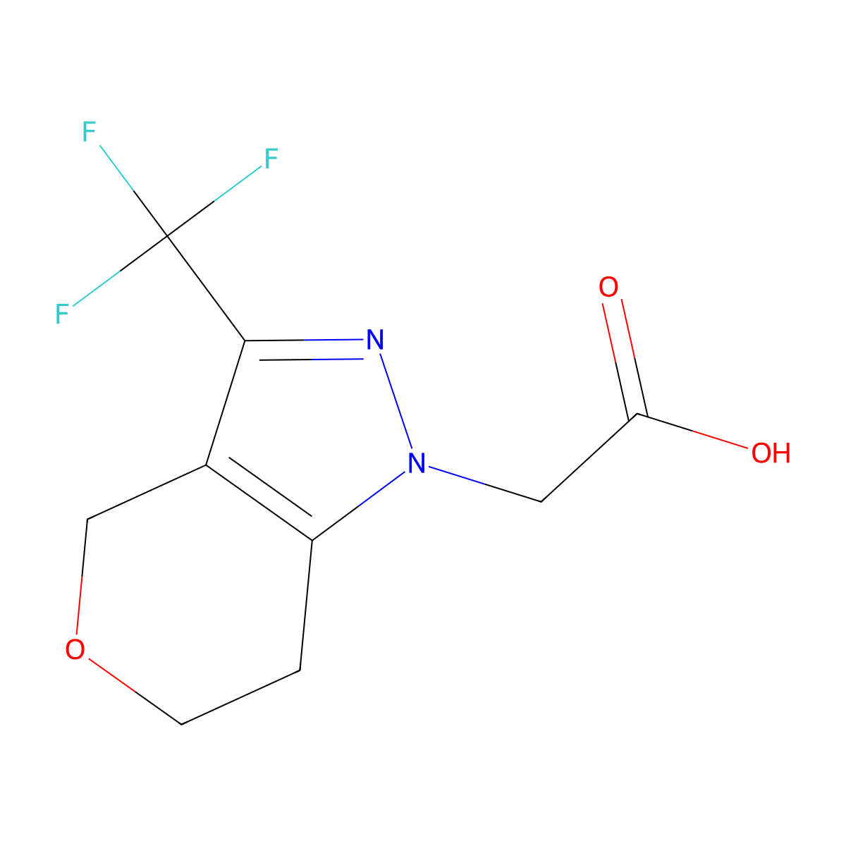 2-[3-(trifluoromethyl)-1H,4H,6H,7H-pyrano[4,3-c]pyrazol-1-yl]acetic acid molecular structure, CAS 1189583-13-8