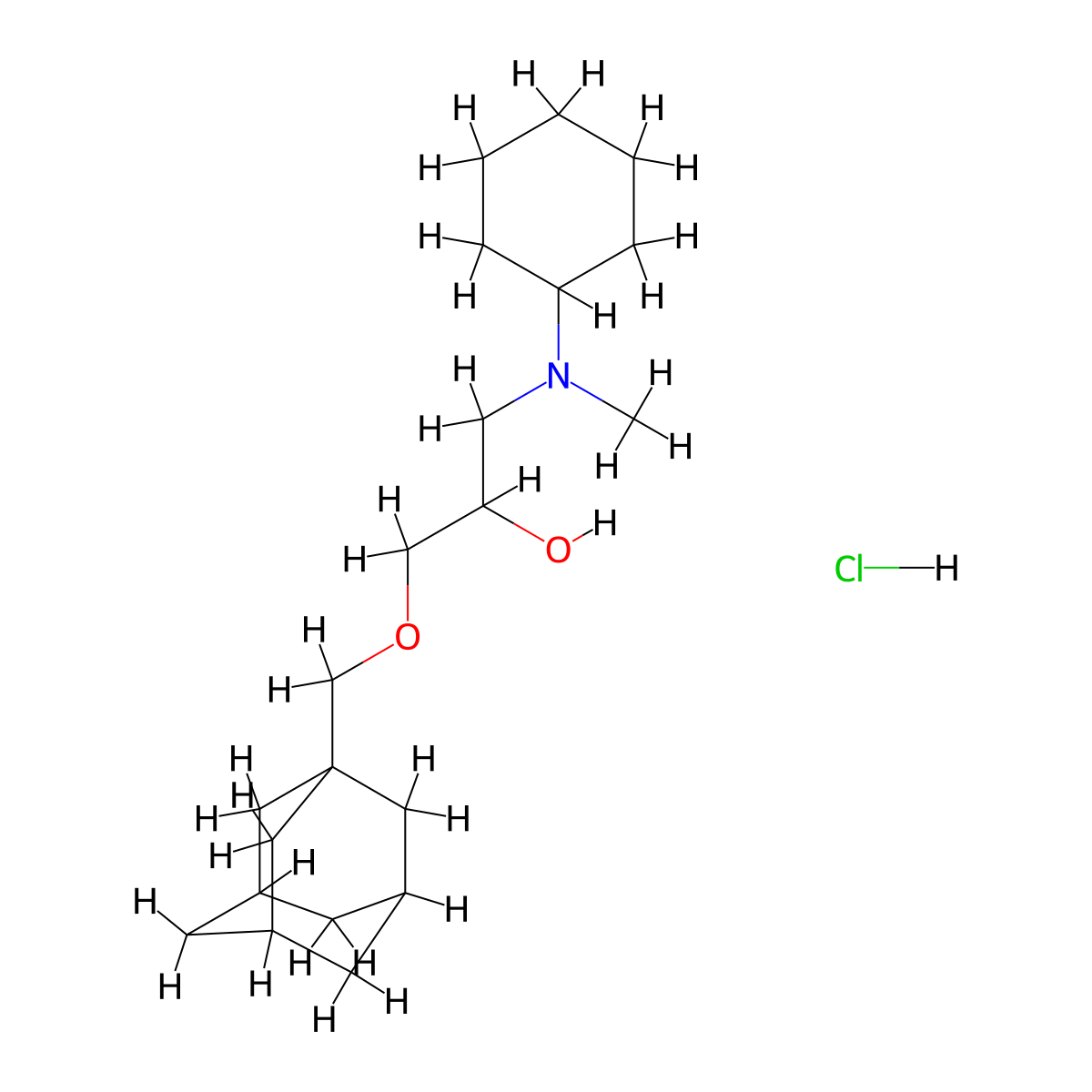 N-{3-[(adamantan-1-yl)methoxy]-2-hydroxypropyl}-N-methylcyclohexanamine hydrochloride molecular structure, CAS 1189642-44-1