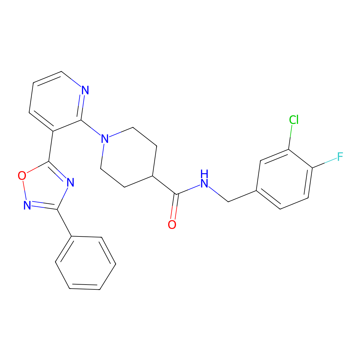 N-[(3-chloro-4-fluorophenyl)methyl]-1-[3-(3-phenyl-1,2,4-oxadiazol-5-yl)pyridin-2-yl]piperidine-4-carboxamide molecular structure, CAS 1189642-65-6