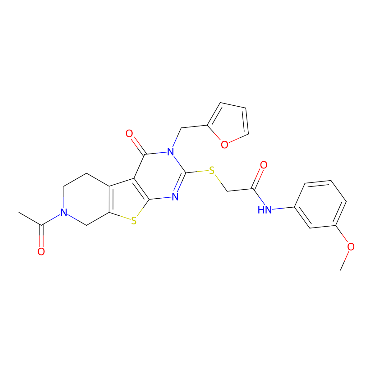 2-({11-acetyl-4-[(furan-2-yl)methyl]-3-oxo-8-thia-4,6,11-triazatricyclo[7.4.0.0^{2,7}]trideca-1(9),2(7),5-trien-5-yl}sulfanyl)-N-(3-methoxyphenyl)acetamide molecular structure, CAS 1189643-36-4