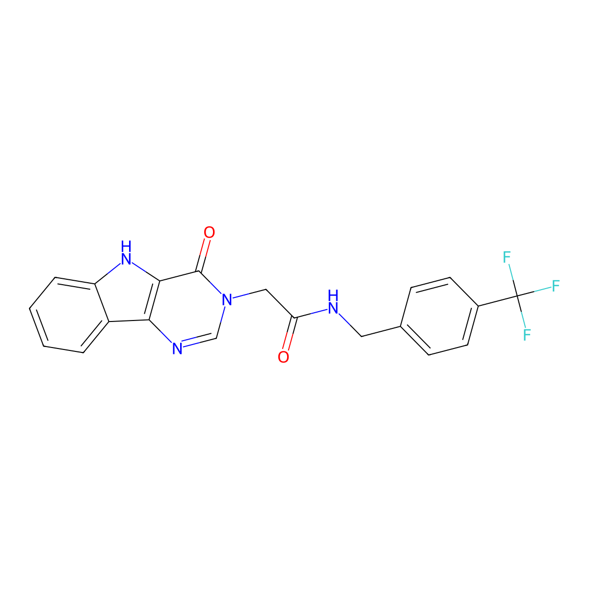 2-(4-oxo-4,5-dihydro-3H-pyrimido[5,4-b]indol-3-yl)-N-(4-(trifluoromethyl)benzyl)acetamide molecular structure, CAS 1189643-52-4
