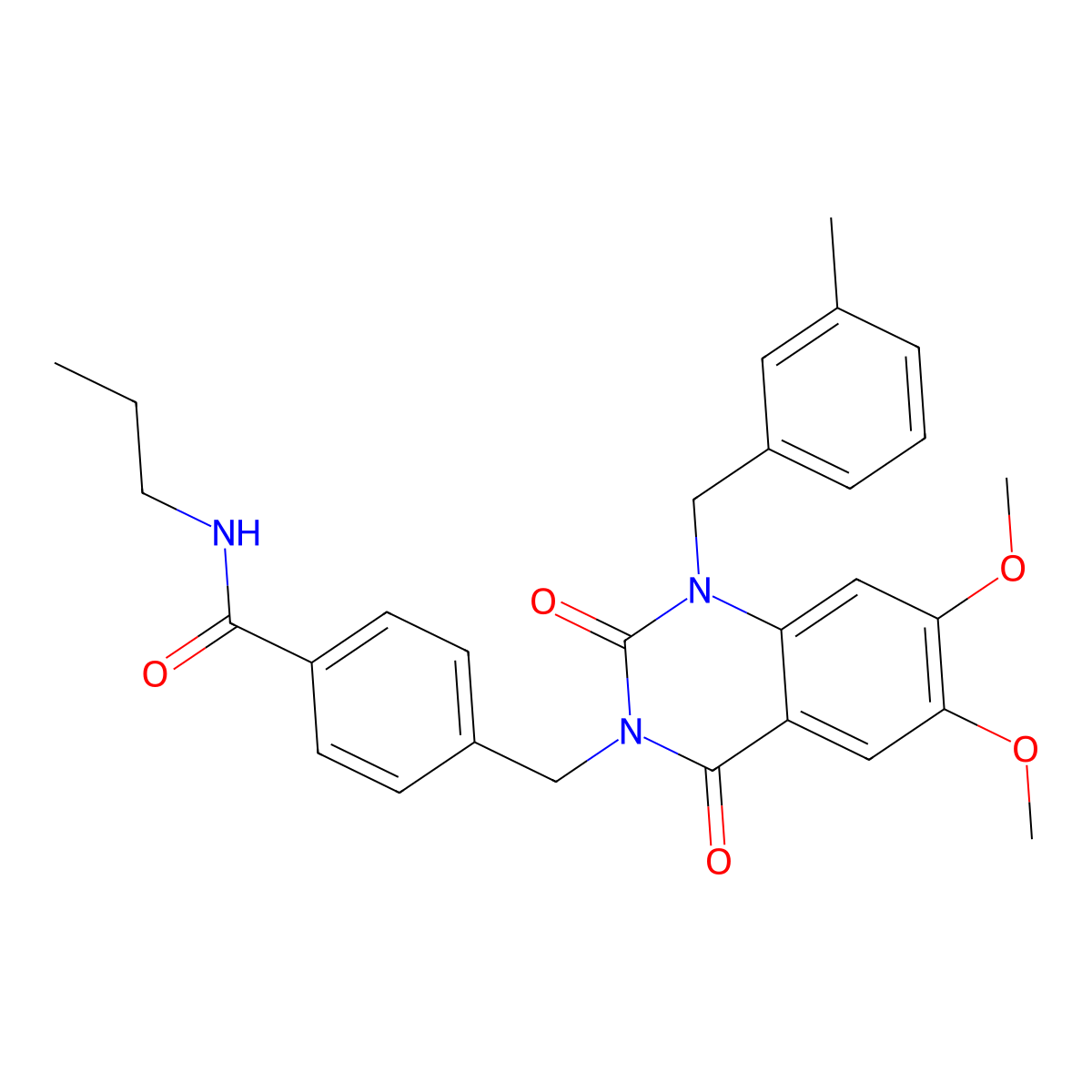 4-((6,7-dimethoxy-1-(3-methylbenzyl)-2,4-dioxo-1,2-dihydroquinazolin-3(4H)-yl)methyl)-N-propylbenzamide molecular structure, CAS 1189643-71-7