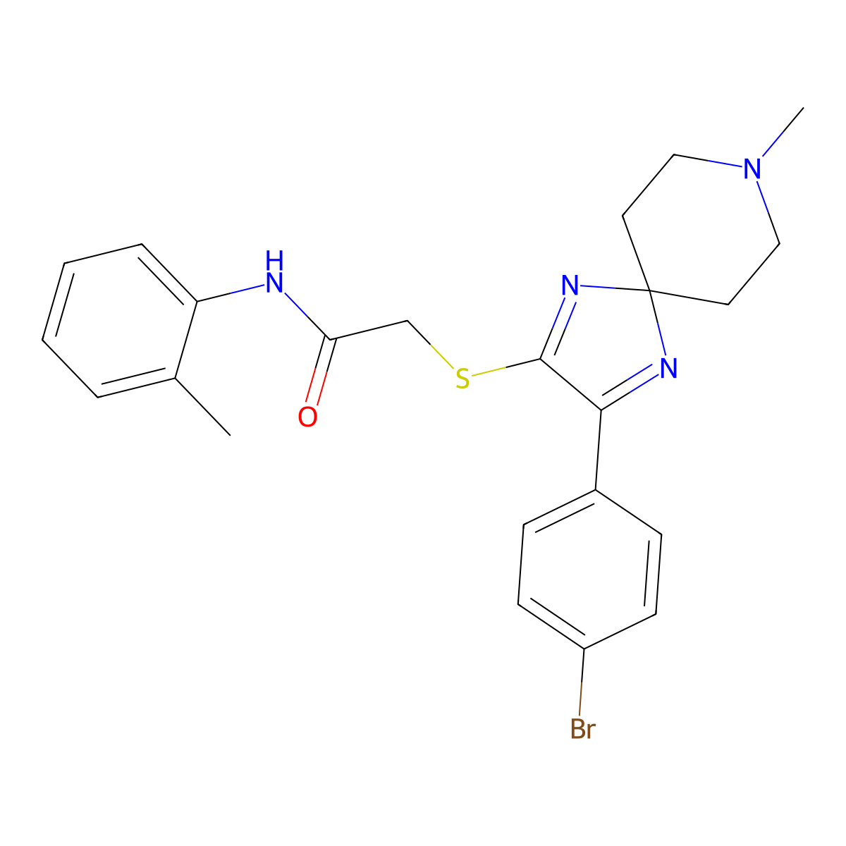 2-((3-(4-bromophenyl)-8-methyl-1,4,8-triazaspiro[4.5]deca-1,3-dien-2-yl)thio)-N-(o-tolyl)acetamide molecular structure, CAS 1189644-19-6