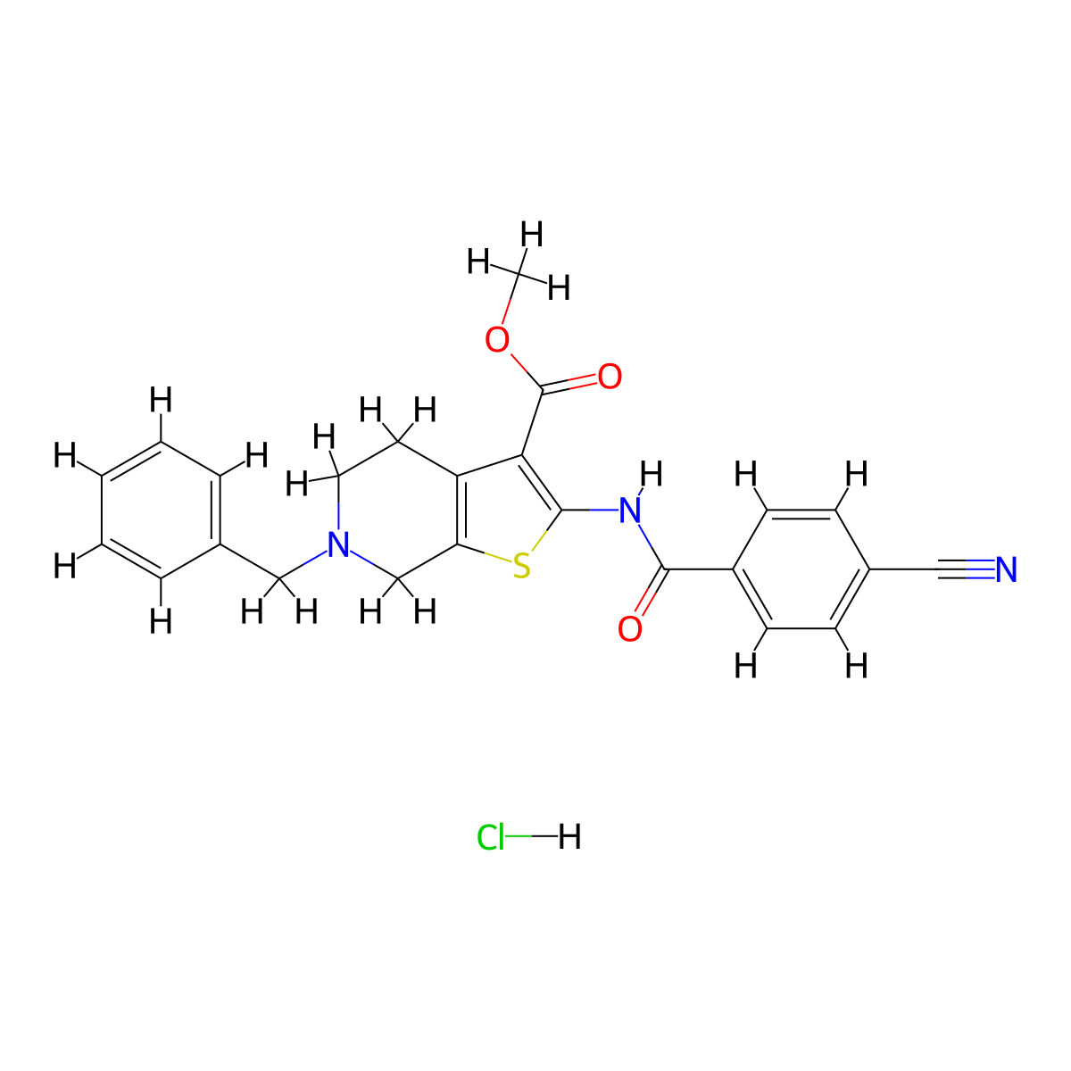 Methyl 6-benzyl-2-(4-cyanobenzamido)-4,5,6,7-tetrahydrothieno[2,3-c]pyridine-3-carboxylate hydrochloride molecular structure, CAS 1189645-64-4