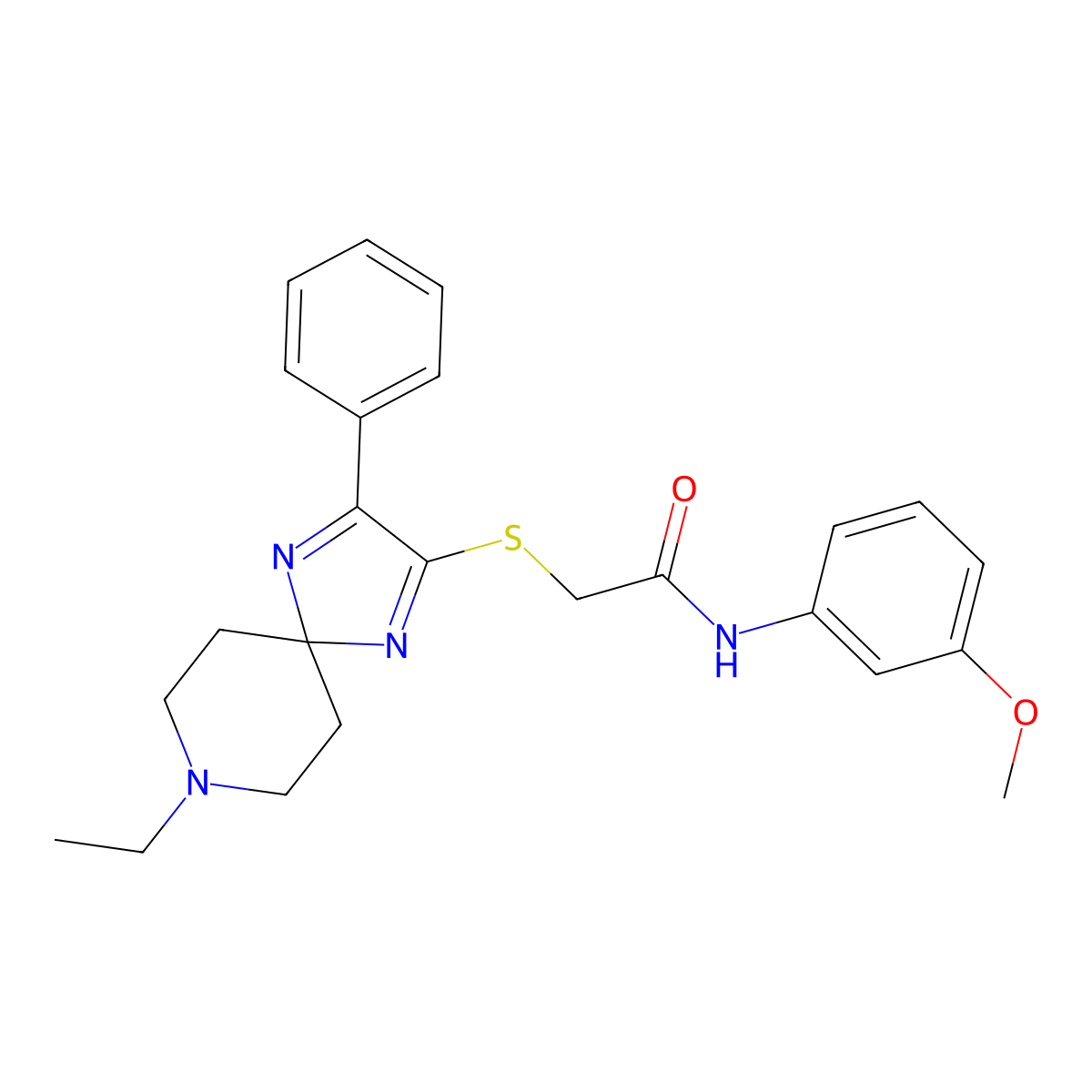 2-((8-ethyl-3-phenyl-1,4,8-triazaspiro[4.5]deca-1,3-dien-2-yl)thio)-N-(3-methoxyphenyl)acetamide molecular structure, CAS 1189646-11-4