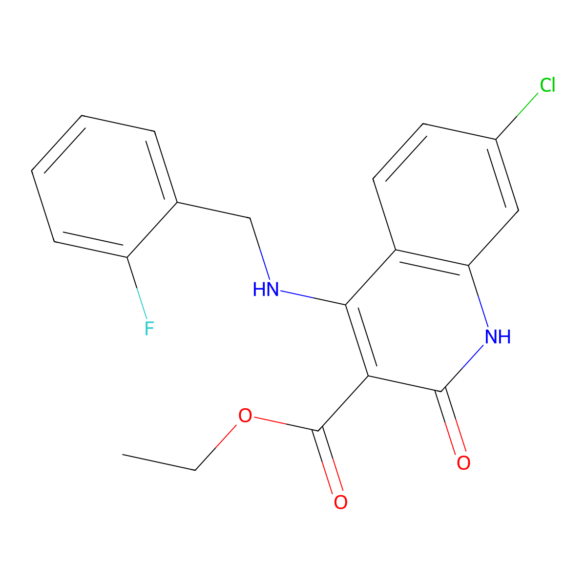 Ethyl 7-chloro-4-((2-fluorobenzyl)amino)-2-oxo-1,2-dihydroquinoline-3-carboxylate molecular structure, CAS 1189646-53-4