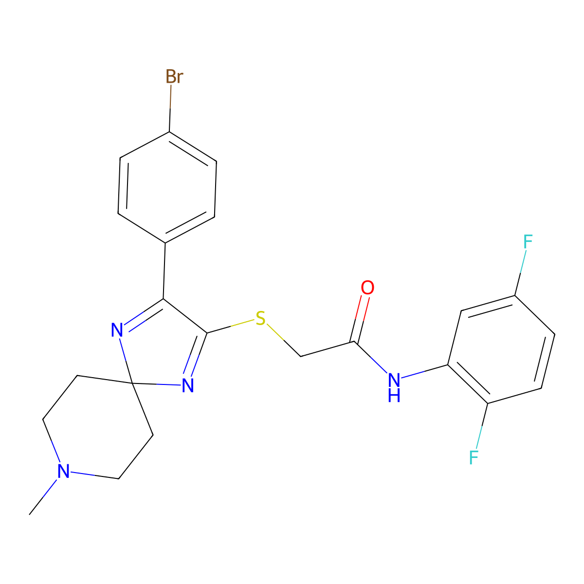 2-{[3-(4-bromophenyl)-8-methyl-1,4,8-triazaspiro[4.5]deca-1,3-dien-2-yl]sulfanyl}-N-(2,5-difluorophenyl)acetamide molecular structure, CAS 1189646-79-4
