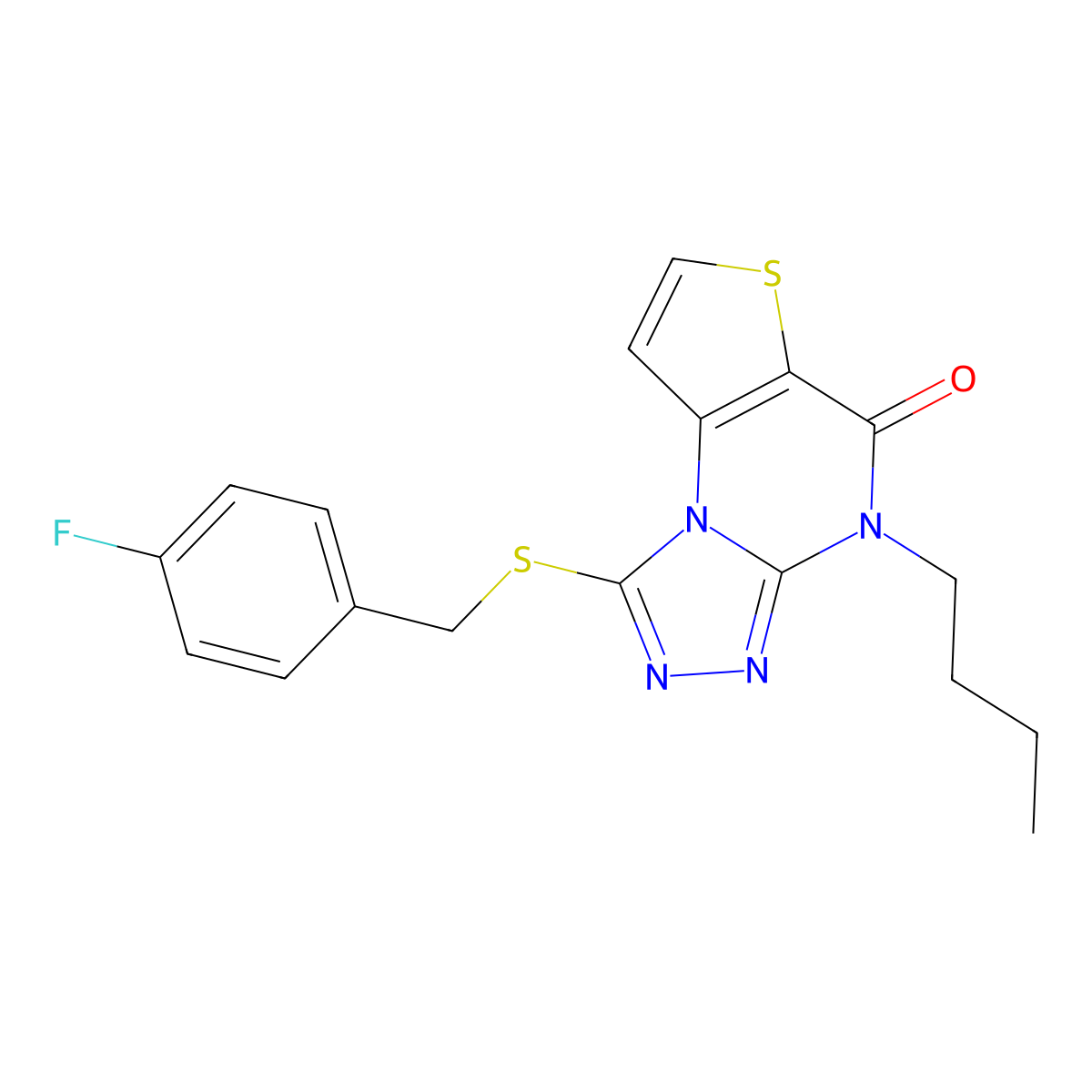 4-butyl-1-((4-fluorobenzyl)thio)thieno[2,3-e][1,2,4]triazolo[4,3-a]pyrimidin-5(4H)-one molecular structure, CAS 1189647-14-0