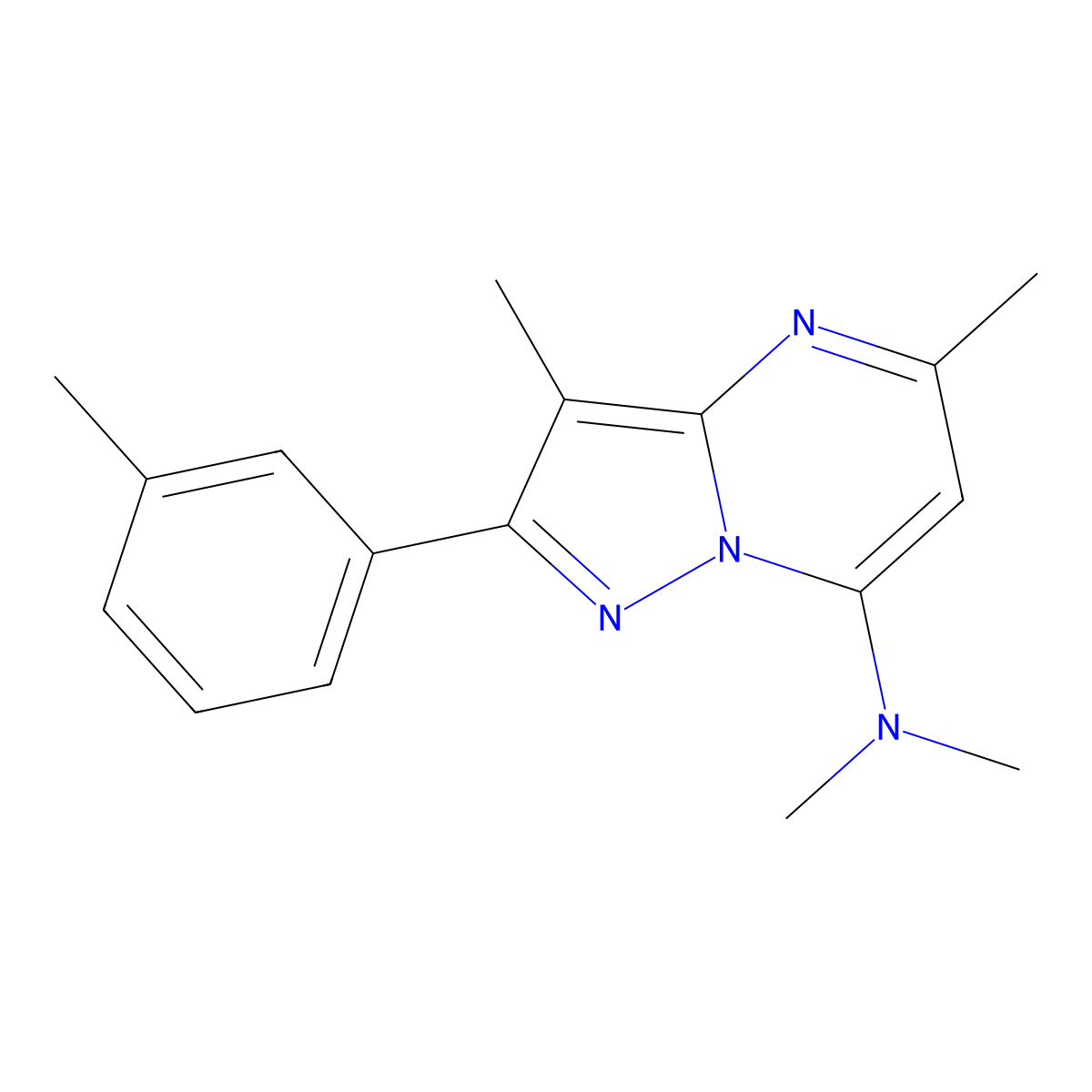 N,N,3,5-tetramethyl-2-(3-methylphenyl)pyrazolo[1,5-a]pyrimidin-7-amine molecular structure, CAS 1189648-72-3