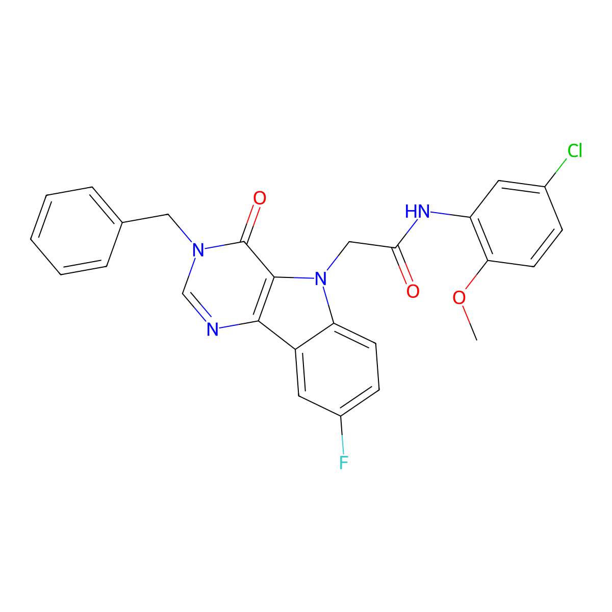 2-(3-benzyl-8-fluoro-4-oxo-3H-pyrimido[5,4-b]indol-5(4H)-yl)-N-(5-chloro-2-methoxyphenyl)acetamide molecular structure, CAS 1189648-99-4