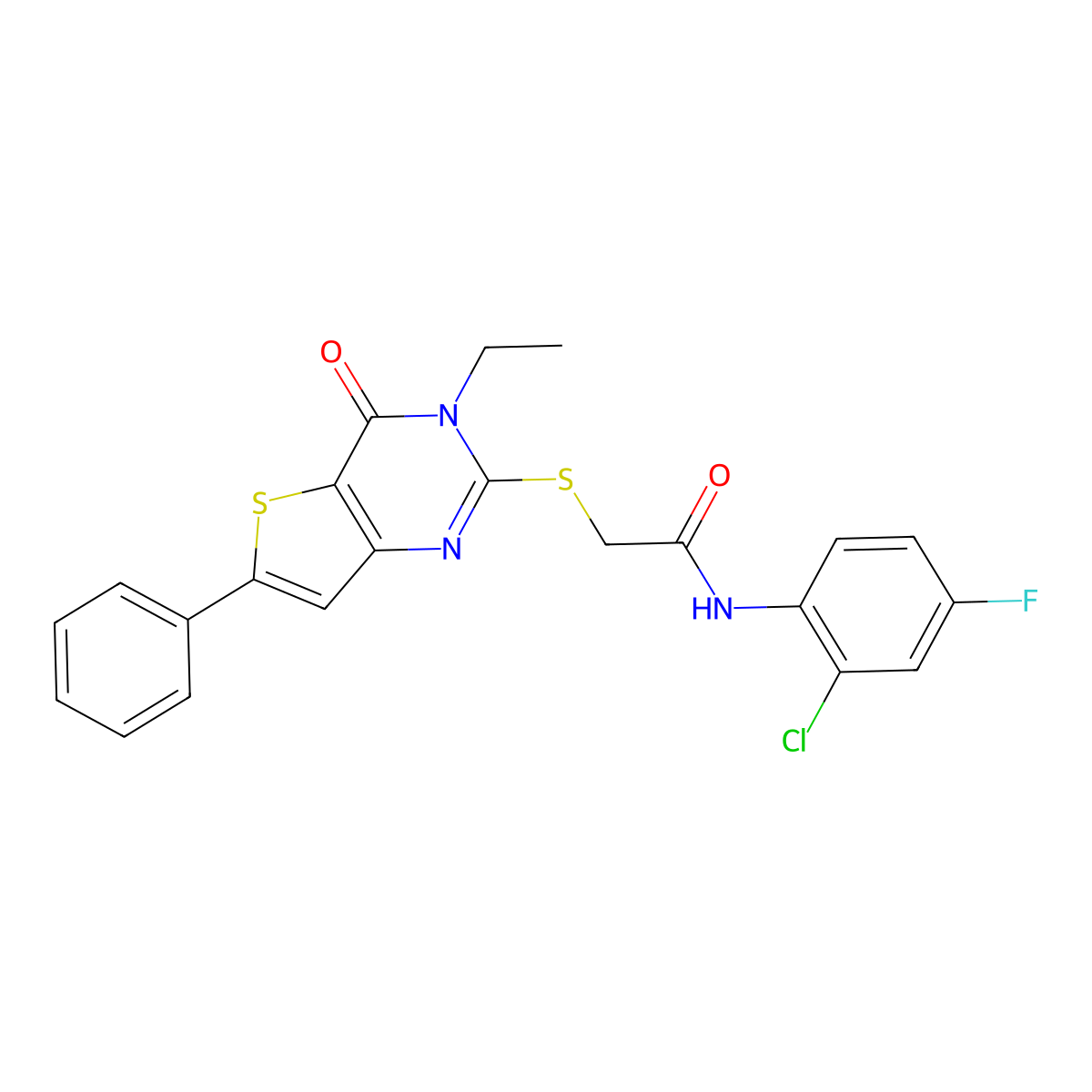 N-(2-chloro-4-fluorophenyl)-2-({3-ethyl-4-oxo-6-phenyl-3H,4H-thieno[3,2-d]pyrimidin-2-yl}sulfanyl)acetamide molecular structure, CAS 1189650-08-5