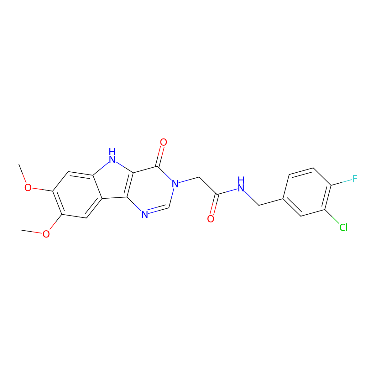 N-(3-chloro-4-fluorobenzyl)-2-(7,8-dimethoxy-4-oxo-4,5-dihydro-3H-pyrimido[5,4-b]indol-3-yl)acetamide molecular structure, CAS 1189650-44-9