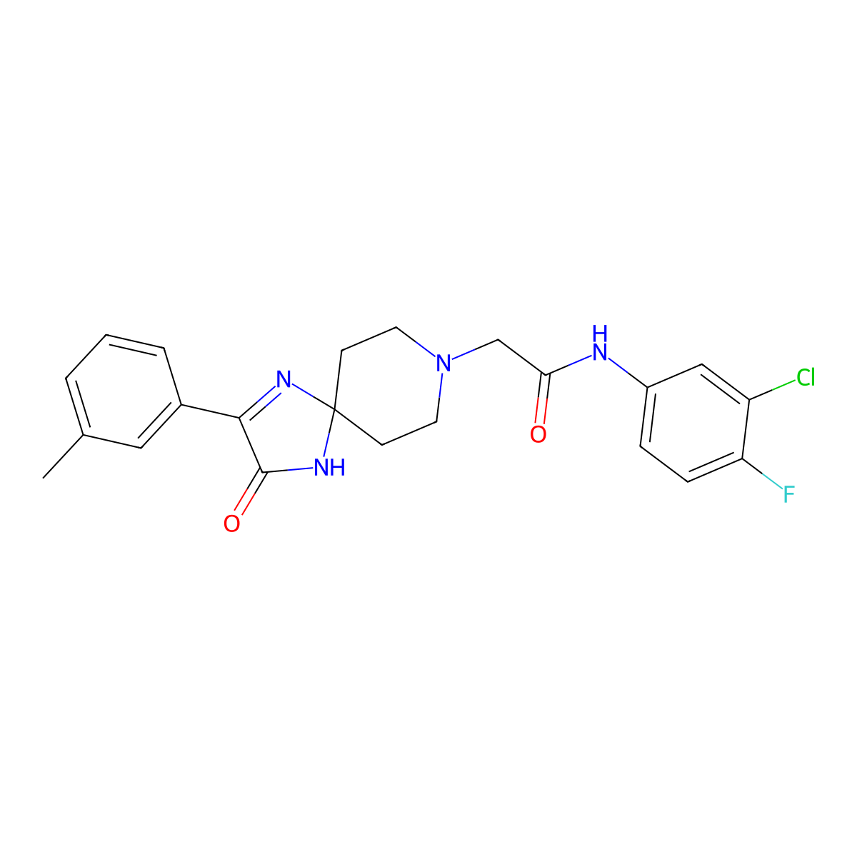 N-(3-chloro-4-fluorophenyl)-2-[2-(3-methylphenyl)-3-oxo-1,4,8-triazaspiro[4.5]dec-1-en-8-yl]acetamide molecular structure, CAS 1189650-52-9