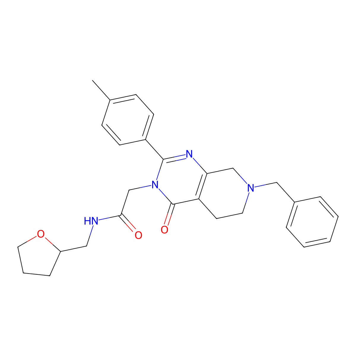 2-[7-benzyl-2-(4-methylphenyl)-4-oxo-3H,4H,5H,6H,7H,8H-pyrido[3,4-d]pyrimidin-3-yl]-N-[(oxolan-2-yl)methyl]acetamide molecular structure, CAS 1189651-08-8